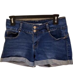 Shorts Pant Cuffed Hem Dark Wash Casual Double Button